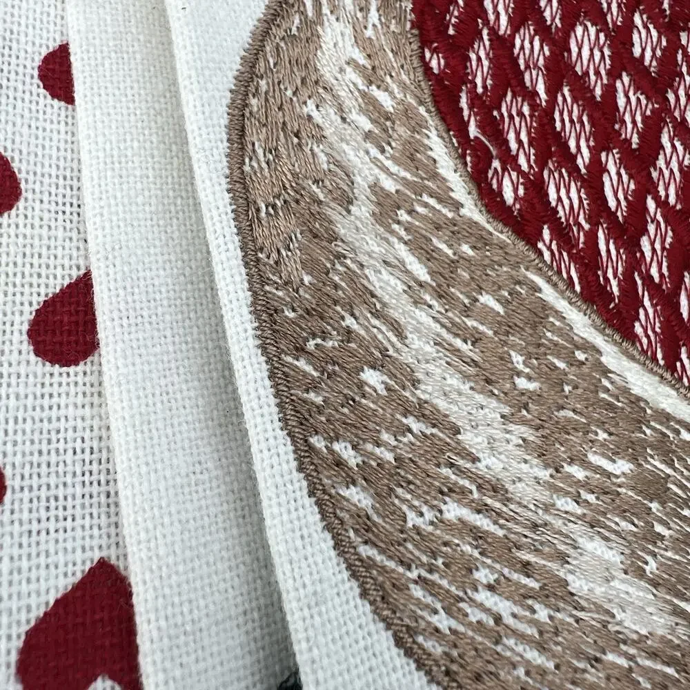 Nicole Miller Valentine's Day 2 Kitchen Towels Hearts Bear Red White Pom Poms